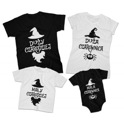Zestaw koszulek rodzinnych na Halloween Duża Mała Czarownica Czarodziej